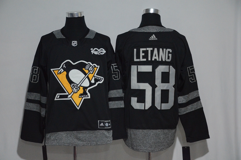 NHL Pittsburgh Penguins #58 Letang Black 1917-2017 100th Anniversary Stitched Jersey